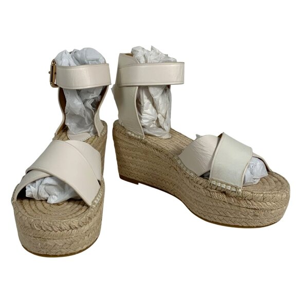 COACH Primrose Chalk Leather Espadrille Platform Wedge Sandal Size 6B NWOB - Picture 2 of 5